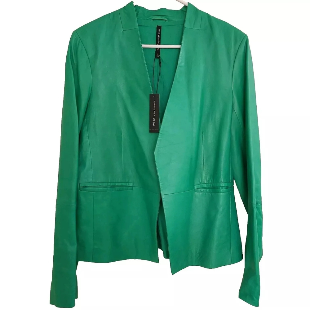 NWT Walter Baker Womens Kelly Green 100% Sheep Leather Jacket Blazer Size L
